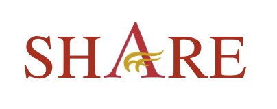 SHARE is written in capital, serif, red font. The A is the Mount Allison logo "A" and is larger than the other letters.