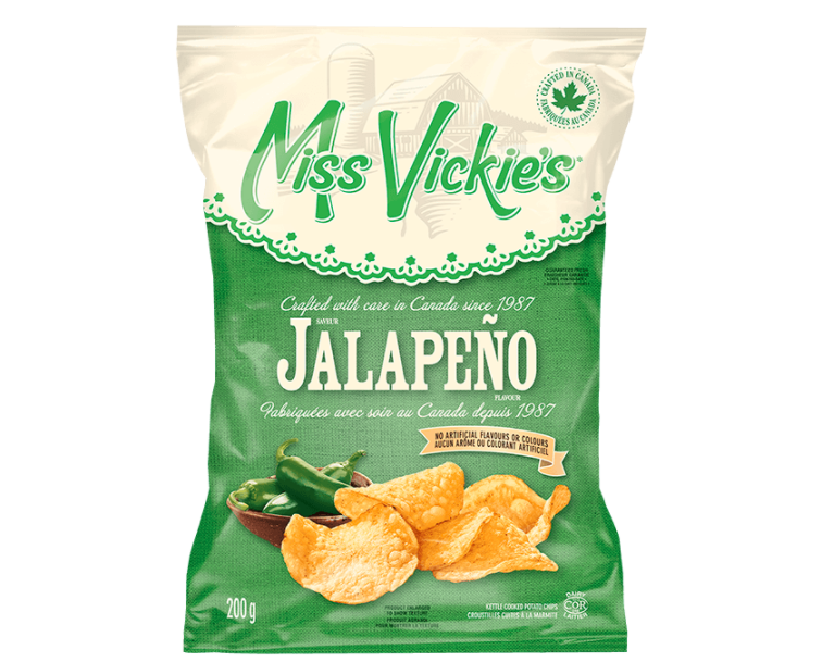 A bag of Miss Vickie's Jalapeno chips.