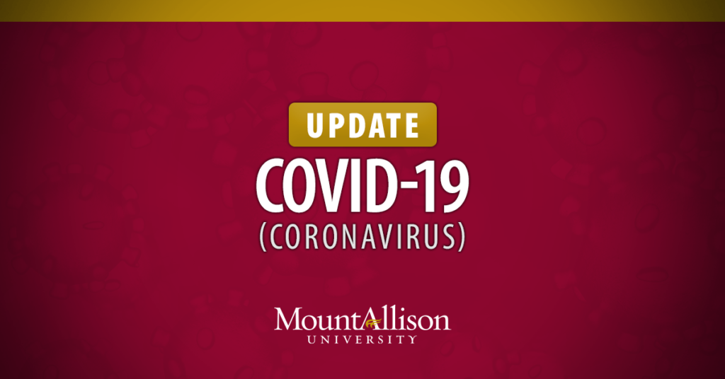 A graphic reads "Update COVID-19" with a Mount Allison logo.