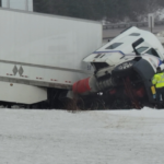 Truck off the road Wednesday night in slippery, whiteout conditions