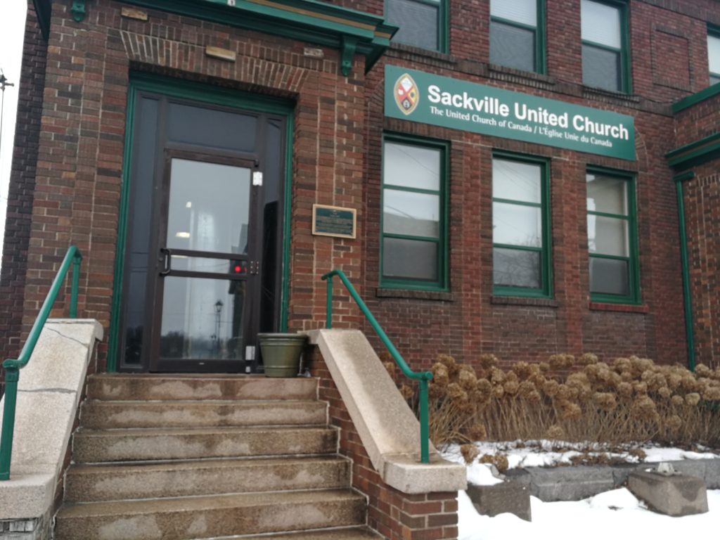 The front door to the Sackville United Church.