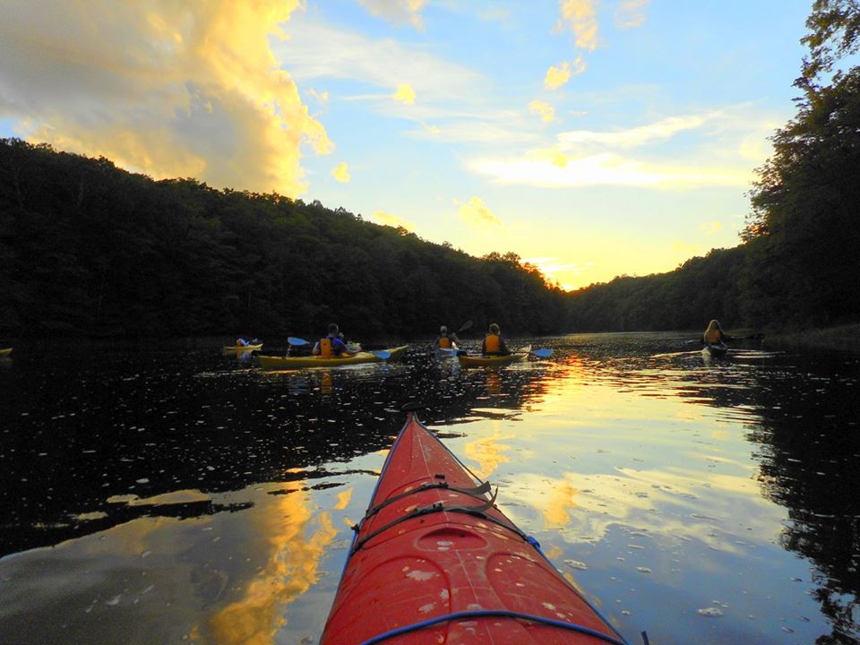 A kayak on a lake.